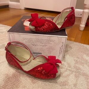 JoyFolie Red Glitter Cindy Flat Shoes with Bow